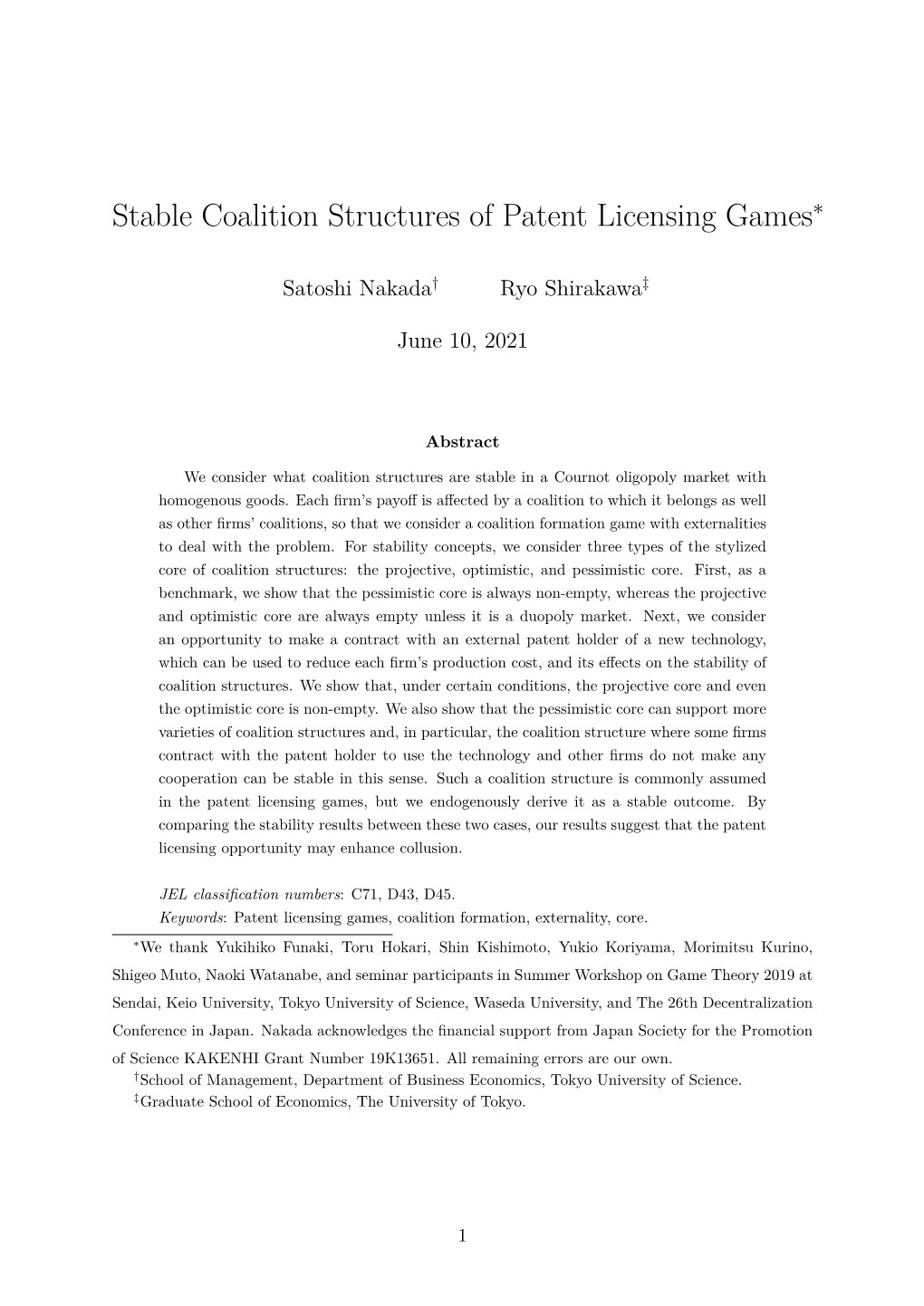 Stable Coalition Structures of Patent Licensing Games∗