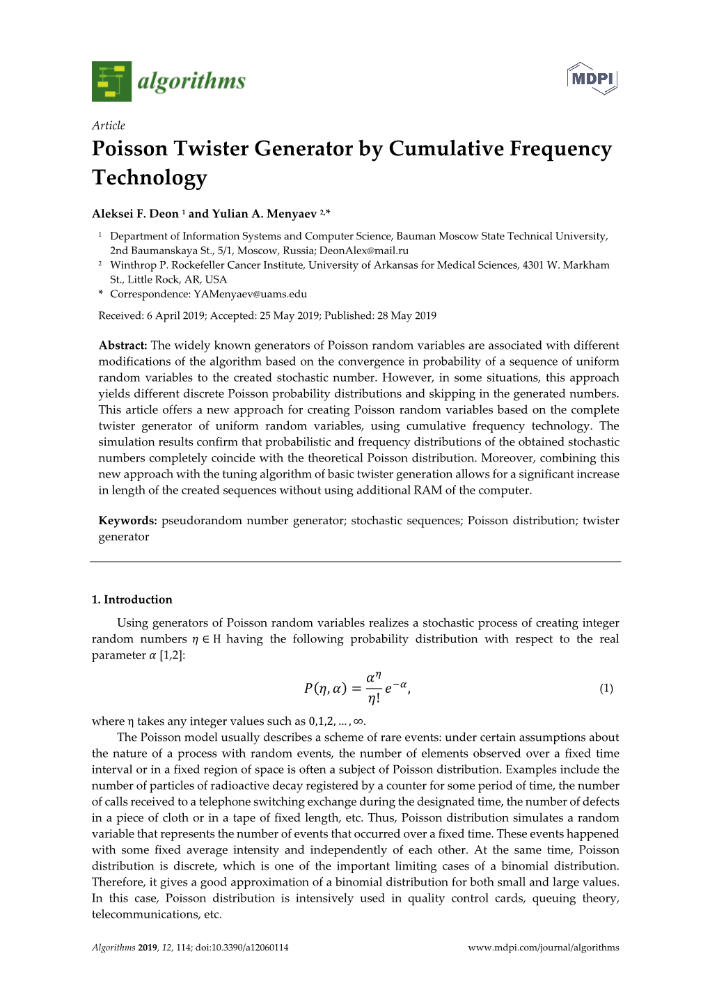 Poisson Twister Generator by Cumulative Frequency Technology