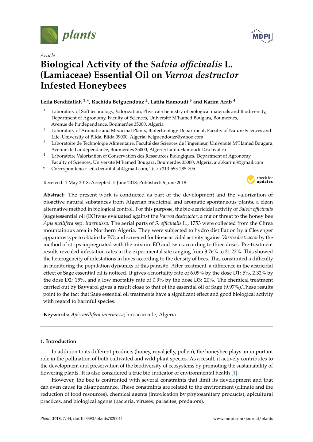 Essential Oil on Varroa Destructor Infested Honeybees