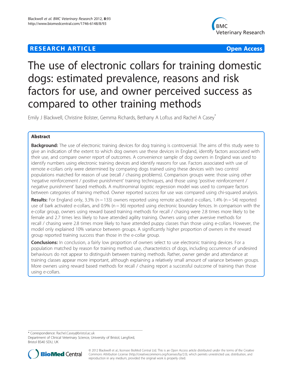 The Use of Electronic Collars for Training