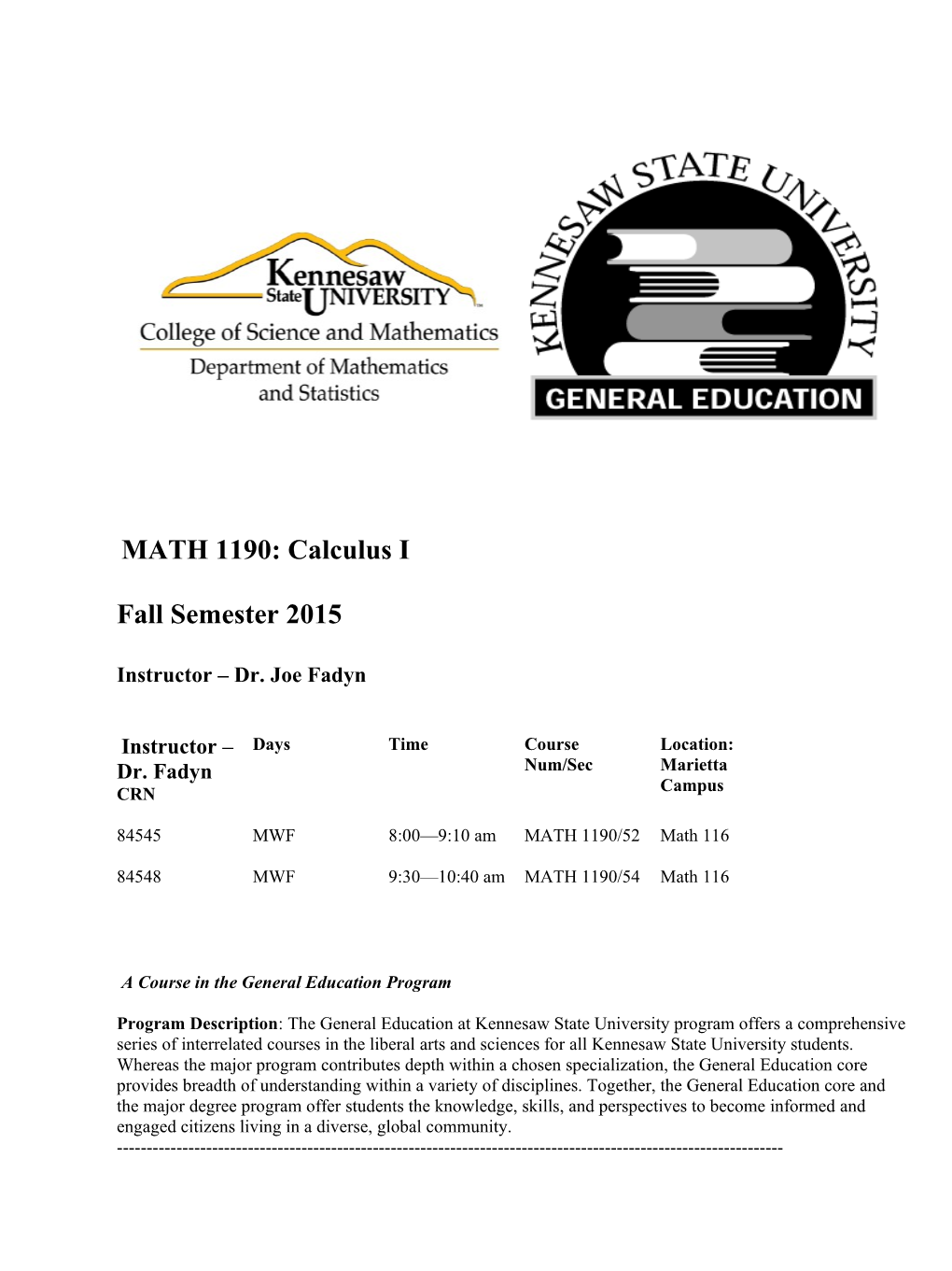 Fall Semester 2015