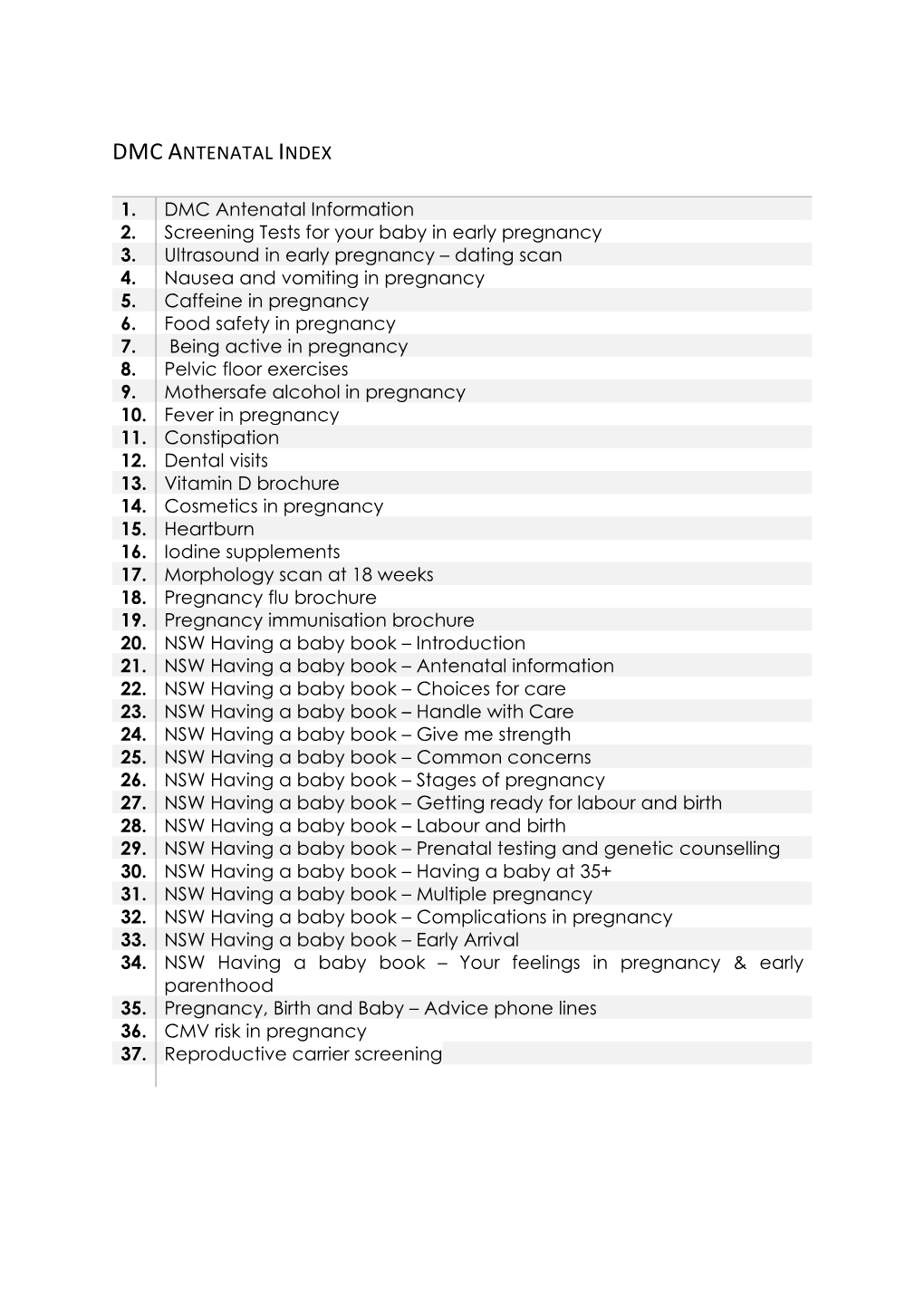 Dmc Antenatal Index