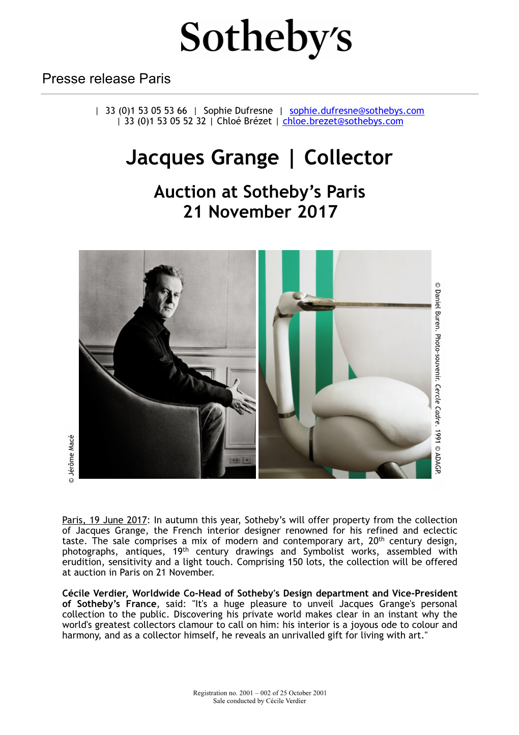 Jacques Grange | Collector Auction at Sotheby’S Paris 21 November 2017
