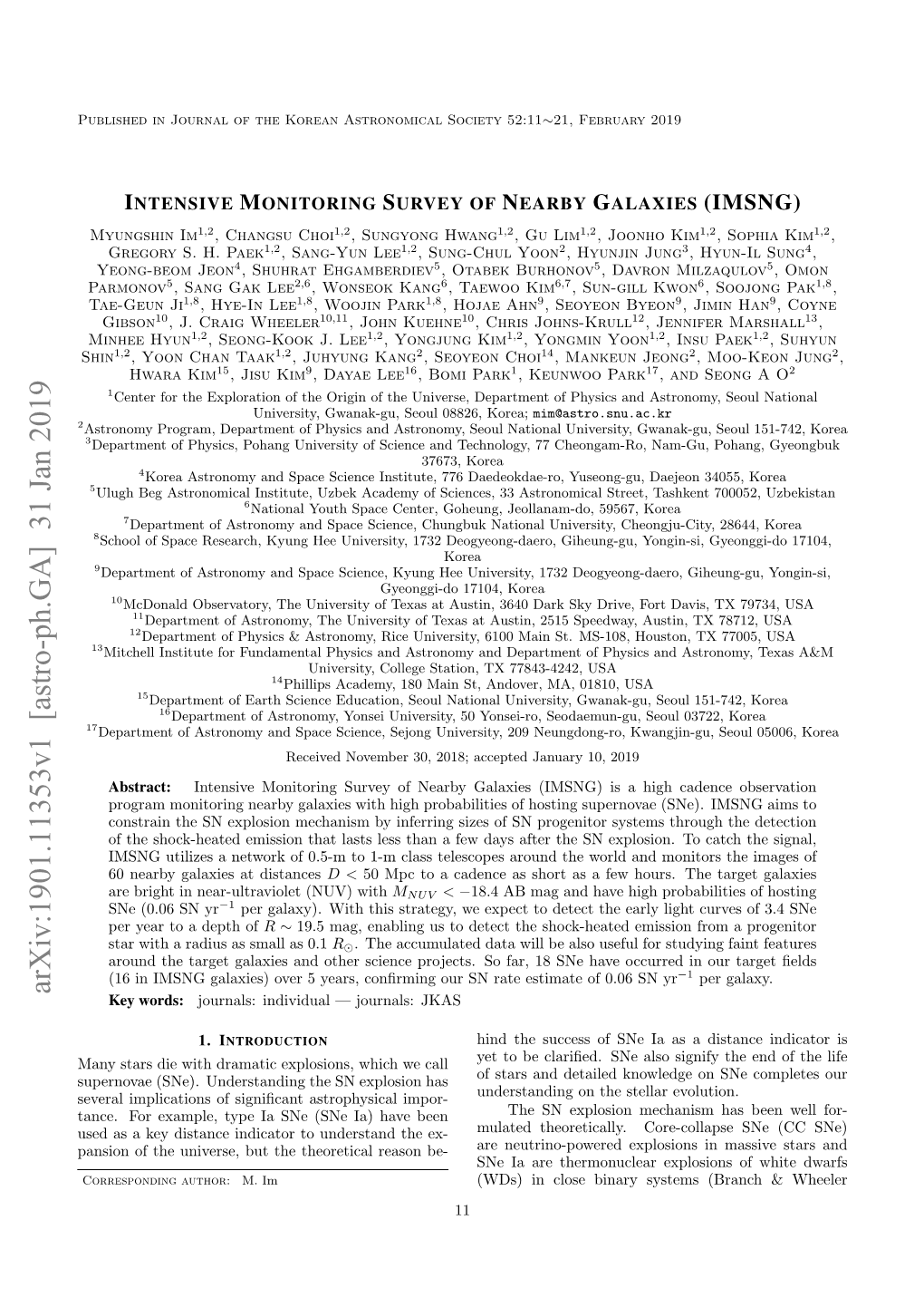 Arxiv:1901.11353V1 [Astro-Ph.GA] 31 Jan 2019 Key Words: Journals: Individual — Journals: JKAS