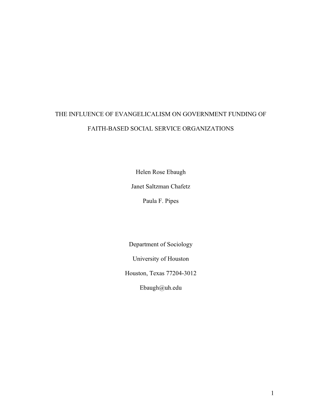 Organizational Religiosity, Attitudes Toward, And Dependence On Government Funding Among Faith-Based Social Service Organizati