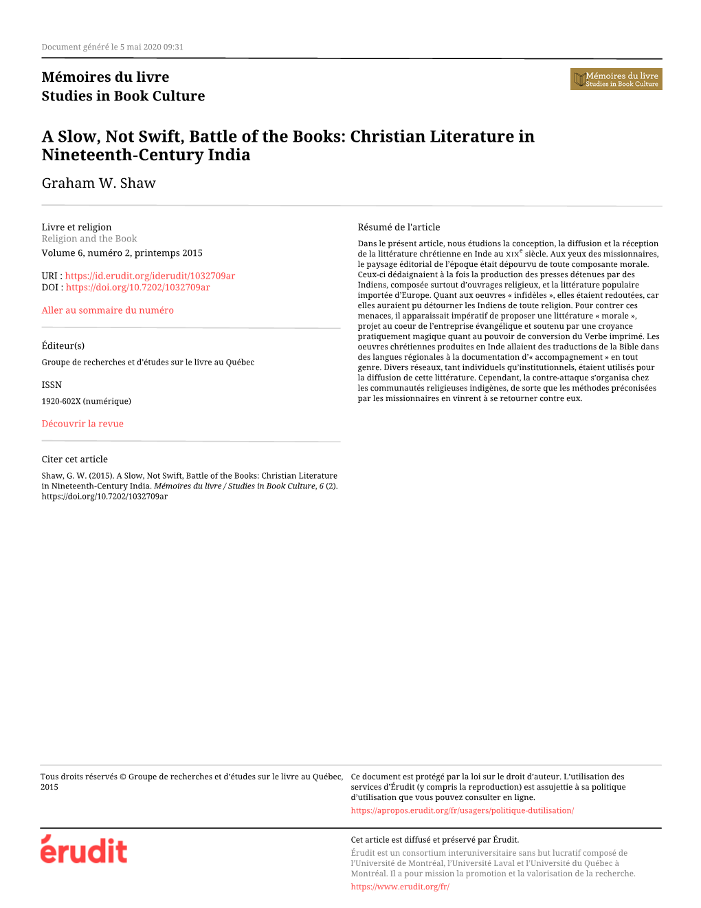 Christian Literature in Nineteenth-Century India Graham W