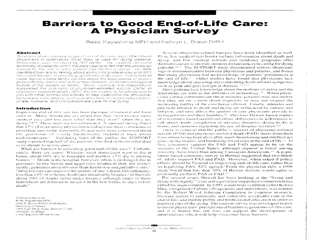 Barriers to Good End-Of-Life Care: a Physician Survey