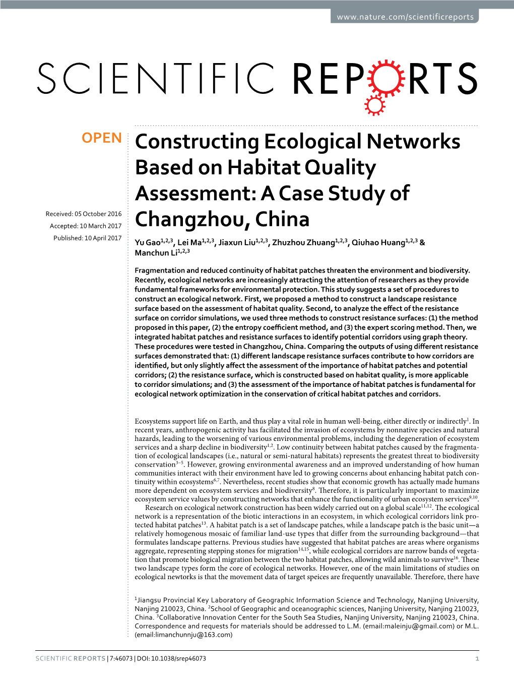Constructing Ecological Networks Based on Habitat Quality Assessment