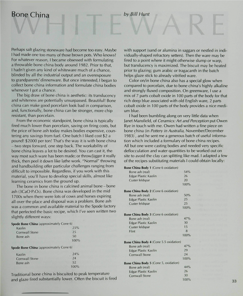 Bone China Information and Formulate China Bodies Compared to Porcelain, Due to Bone China's Highly Alkaline Whenever I Got a Chance