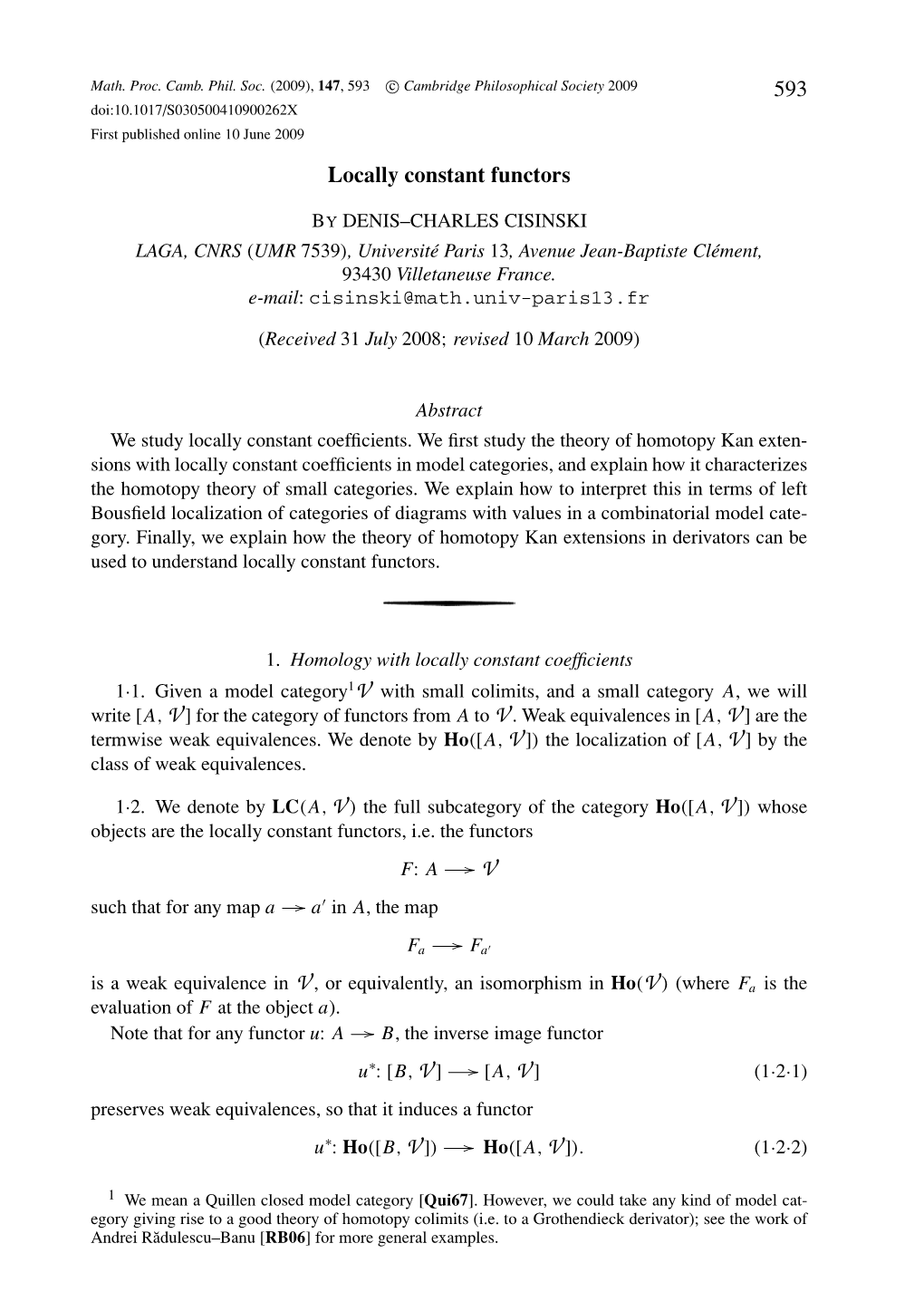 Locally Constant Functors