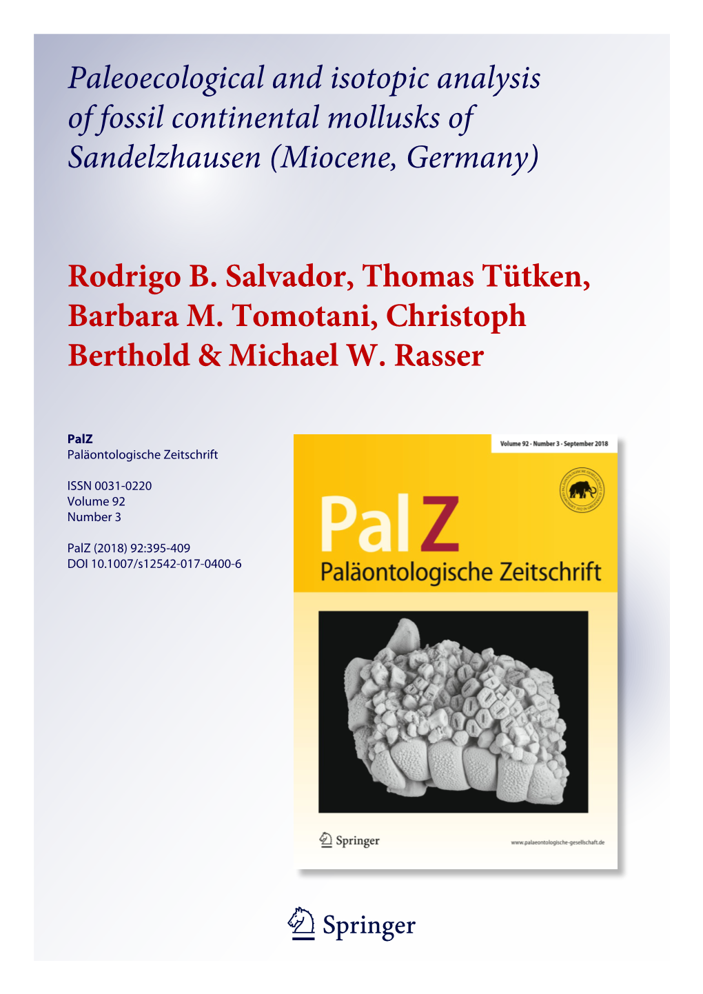 Paleoecological and Isotopic Analysis of Fossil Continental Mollusks of Sandelzhausen (Miocene, Germany)