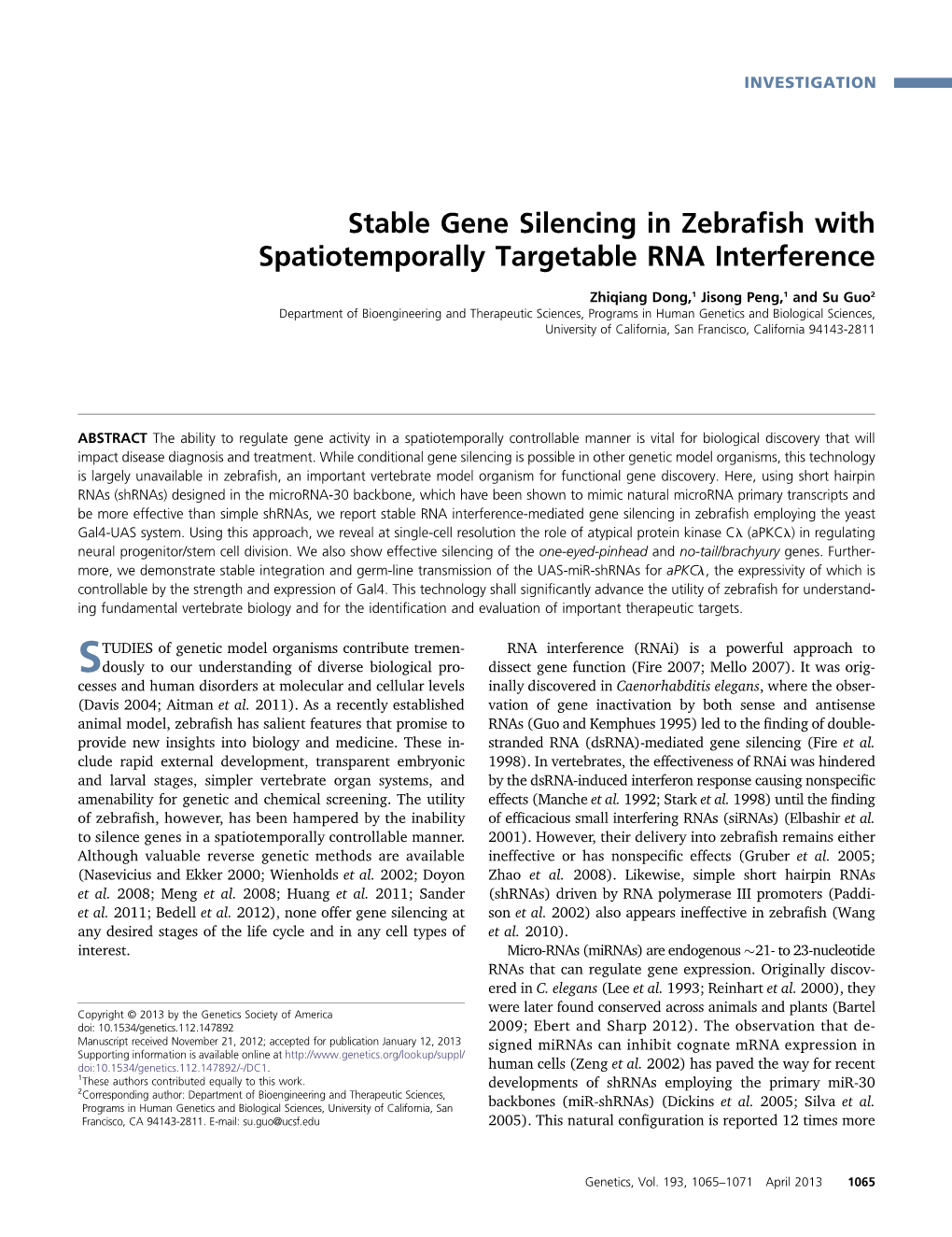 Stable Gene Silencing in Zebrafish with Spatiotemporally Targetable RNA Interference