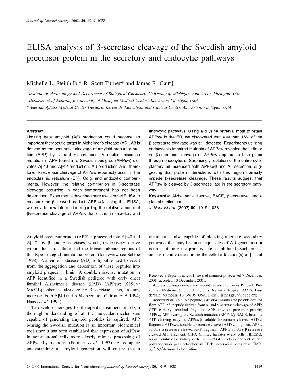 ELISA Analysis of Β-Secretase Cleavage of the Swedish Amyloid