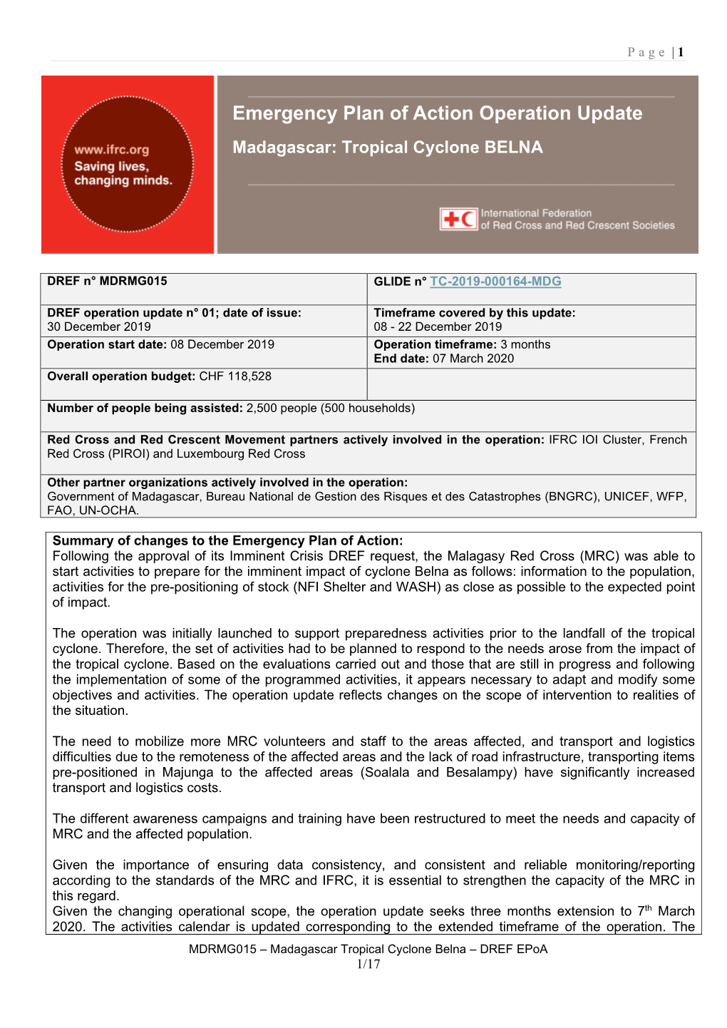 Operation Update Madagascar: Tropical Cyclone BELNA