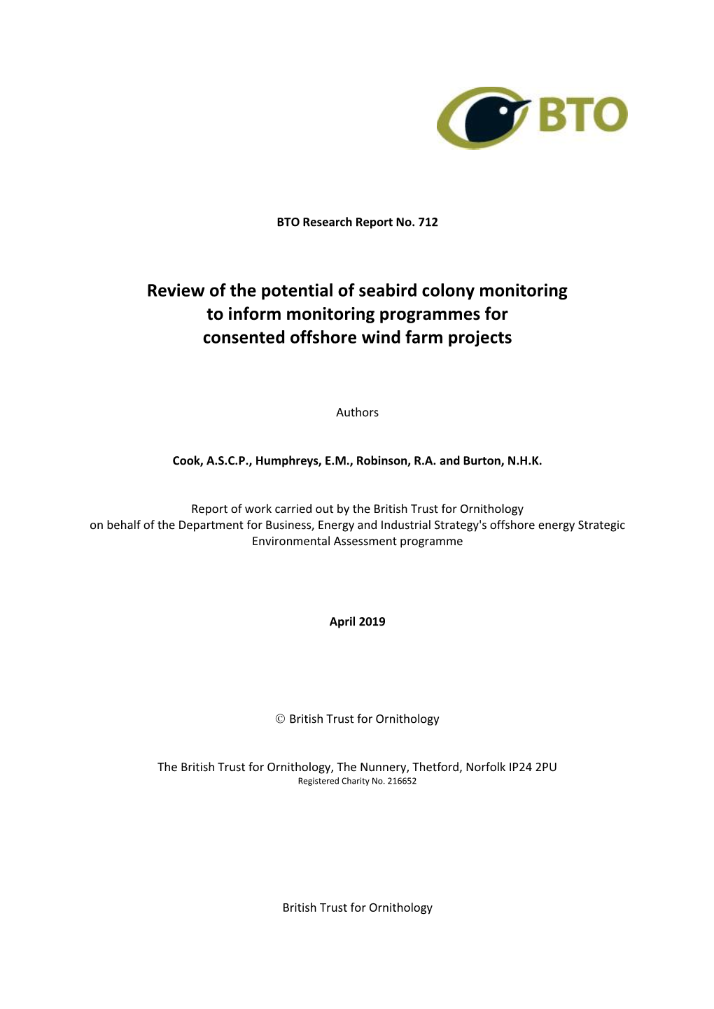 Review of the Potential of Seabird Colony Monitoring to Inform Monitoring Programmes for Consented Offshore Wind Farm Projects