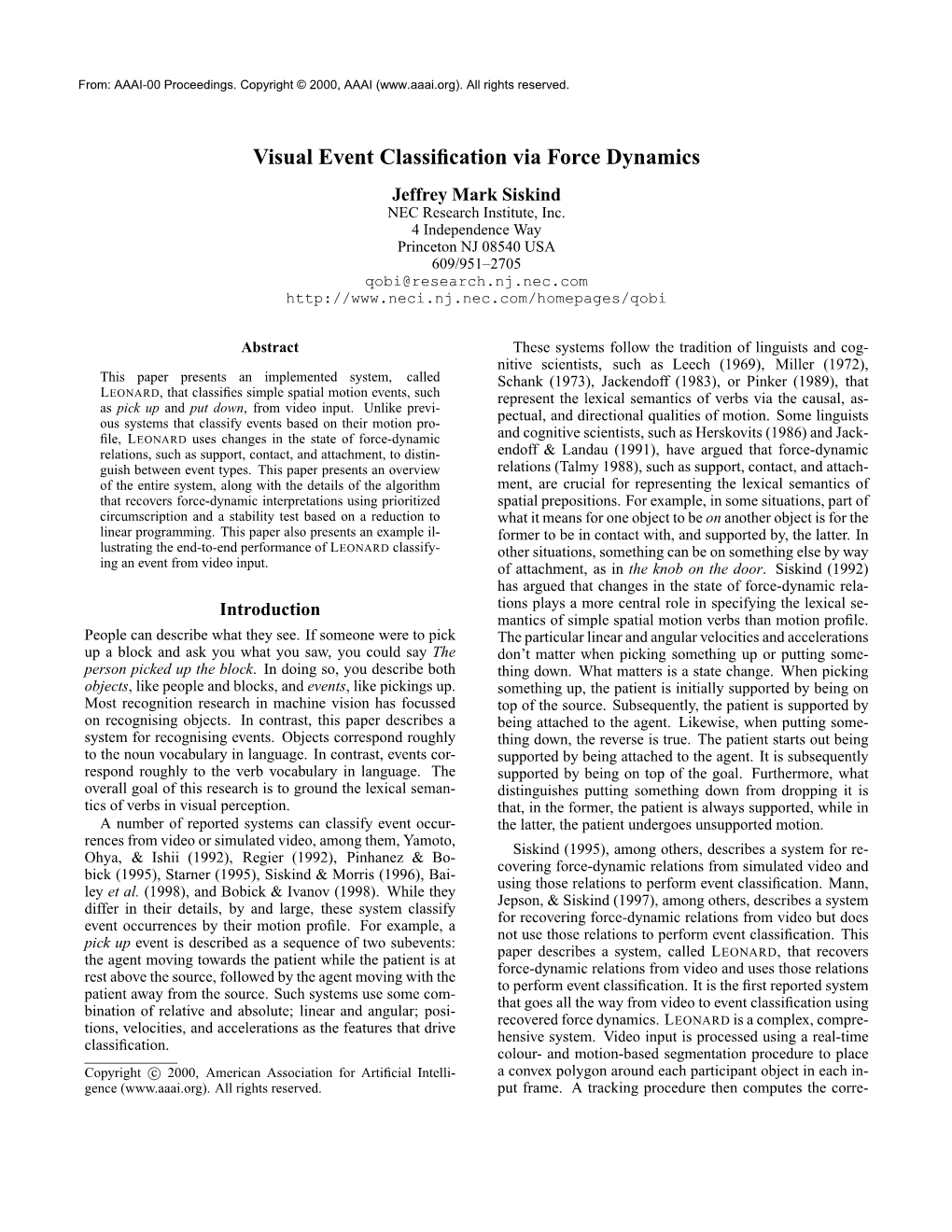 Visual Event Classification Via Force Dynamics