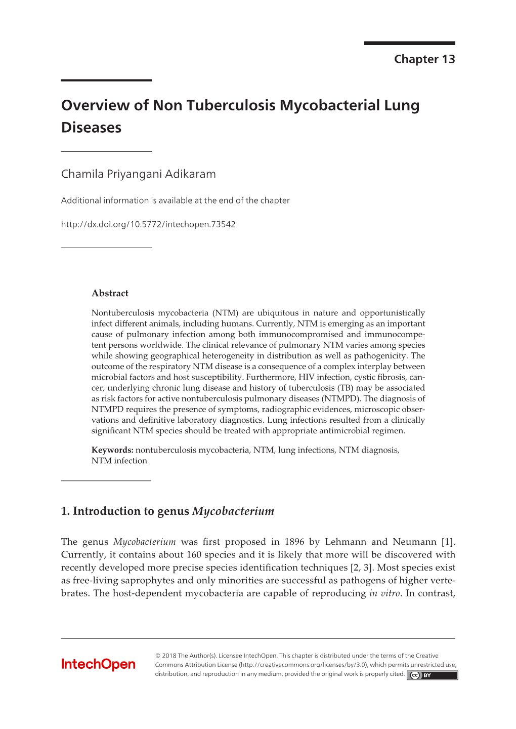 Overview of Non Tuberculosis Mycobacterial Lung Diseases