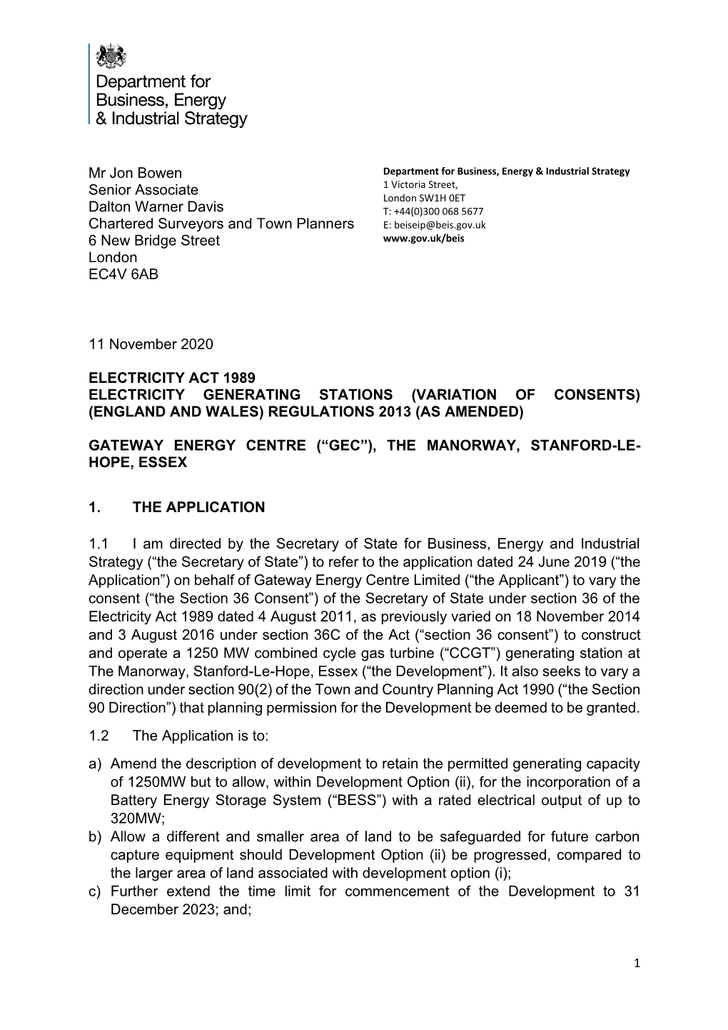 Variation to Section 36 Consent Or The