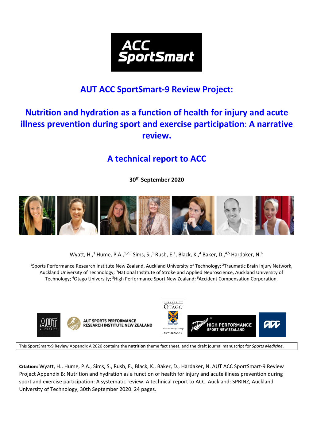 AUT ACC Sportsmart-9 Review Project: Nutrition and Hydration As A