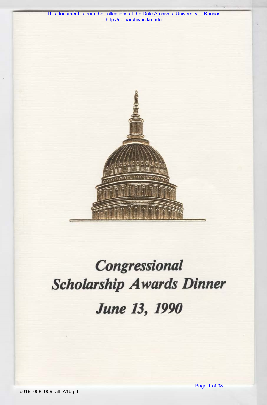Congressional Scholarship Awards Dinner June 13, 1990
