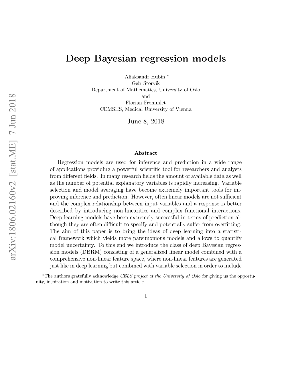 7 Jun 2018 Deep Bayesian Regression Models
