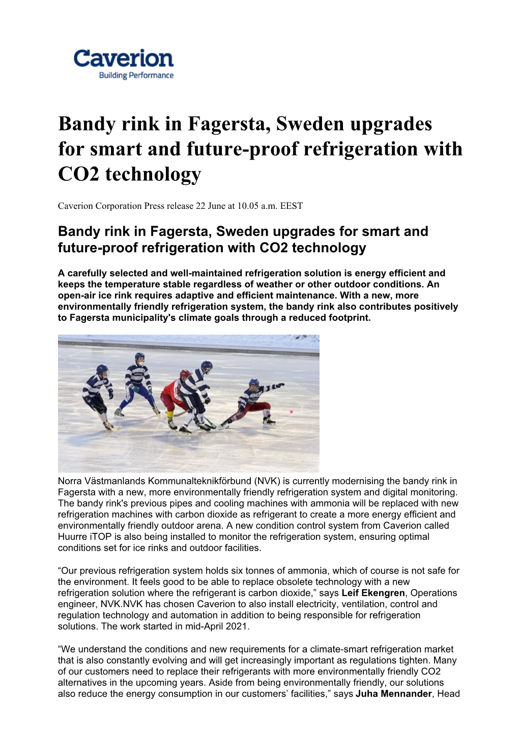 Bandy Rink in Fagersta, Sweden Upgrades for Smart and Future-Proof Refrigeration with CO2 Technology