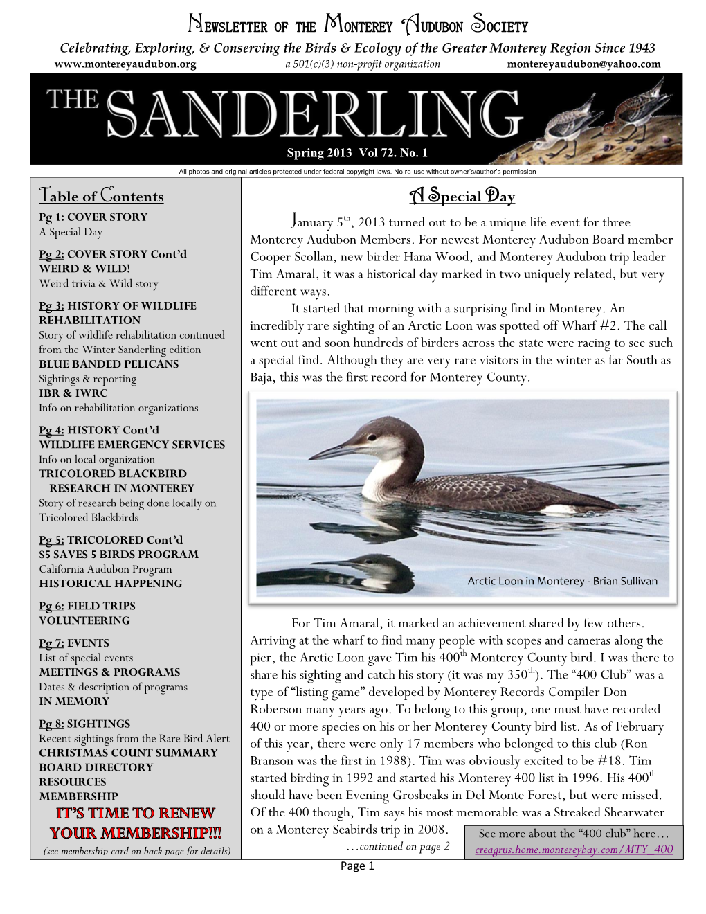 Newsletter of the Monterey Audubon Society