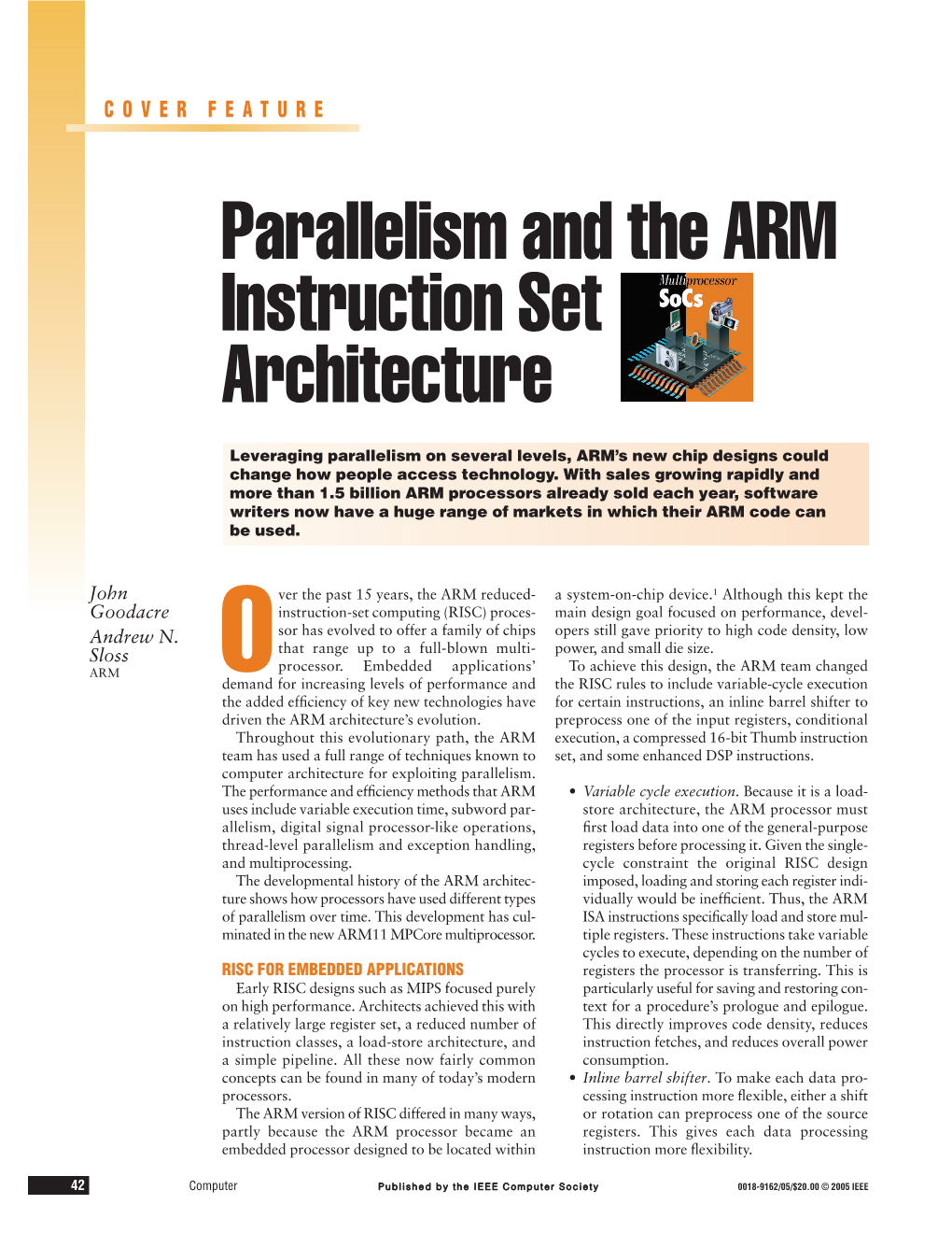 Parallelism and the ARM Instruction Set Architecture