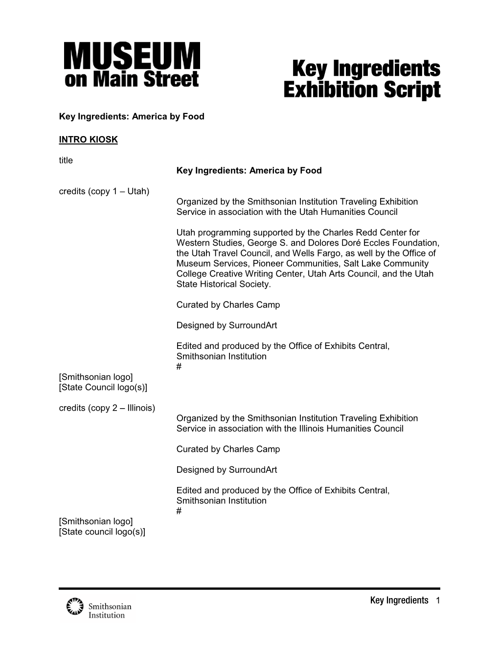 Key Ingredients Exhibition Script