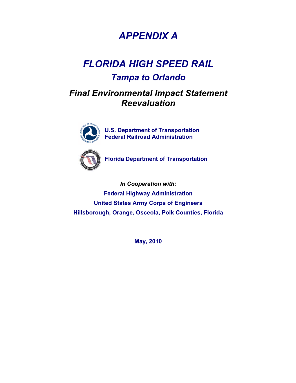 Appendix a Florida High Speed Rail