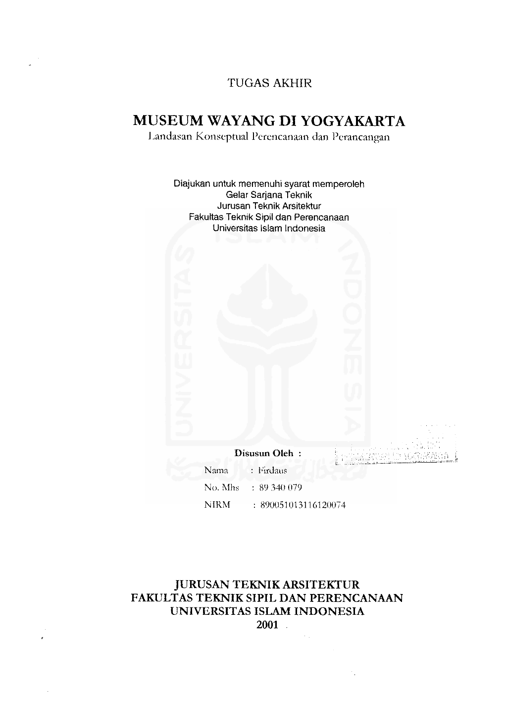 MUSEUM WAYANG DI YOGYAKARTA Landasan Konseptual Percncanaan Dan Pcrancangan