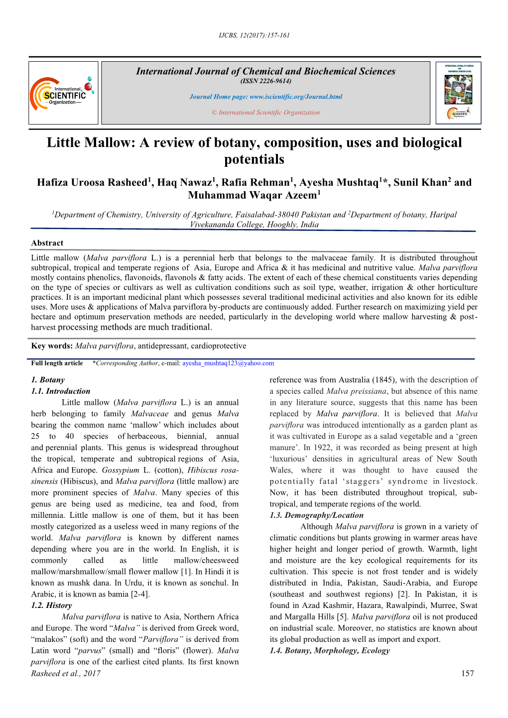 Little Mallow: a Review of Botany, Composition, Uses and Biological