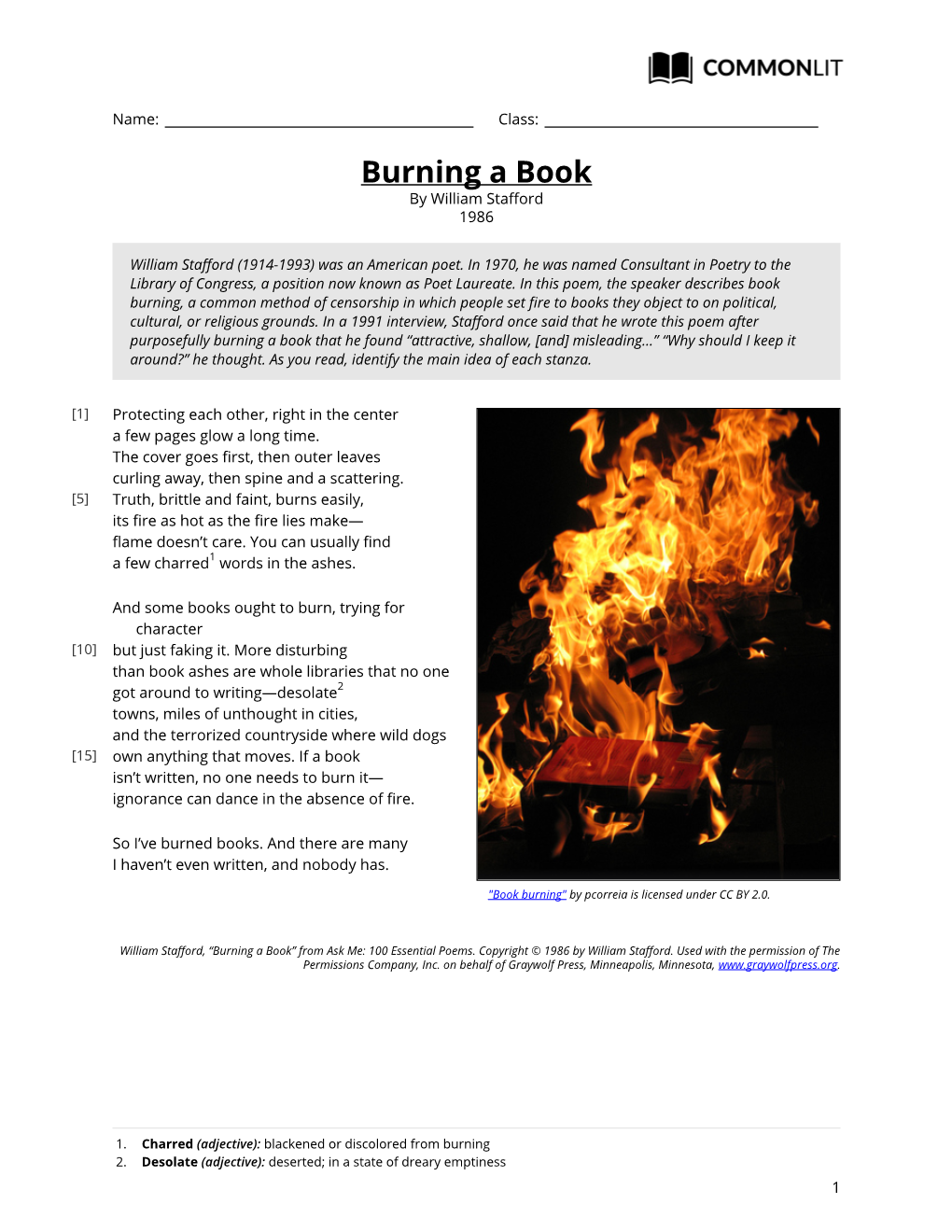Commonlit | Burning a Book