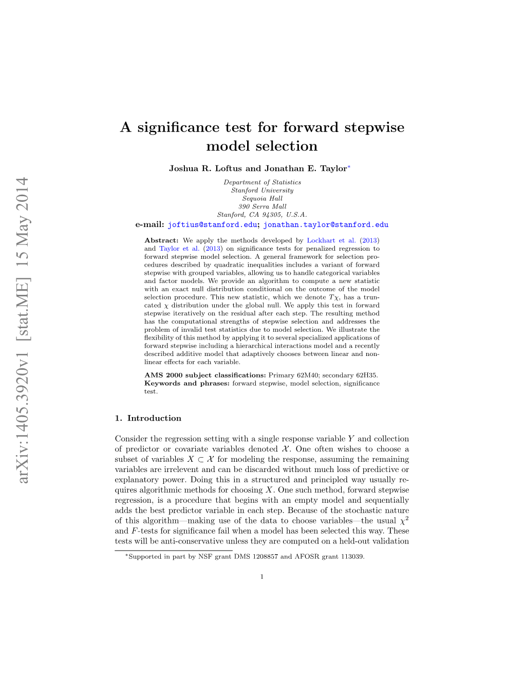 A Significance Test for Forward Stepwise Model Selection