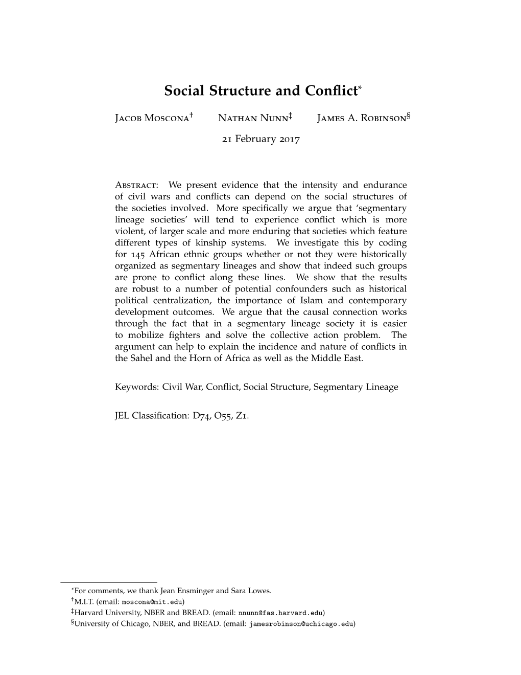 Social Structure and Conflict*