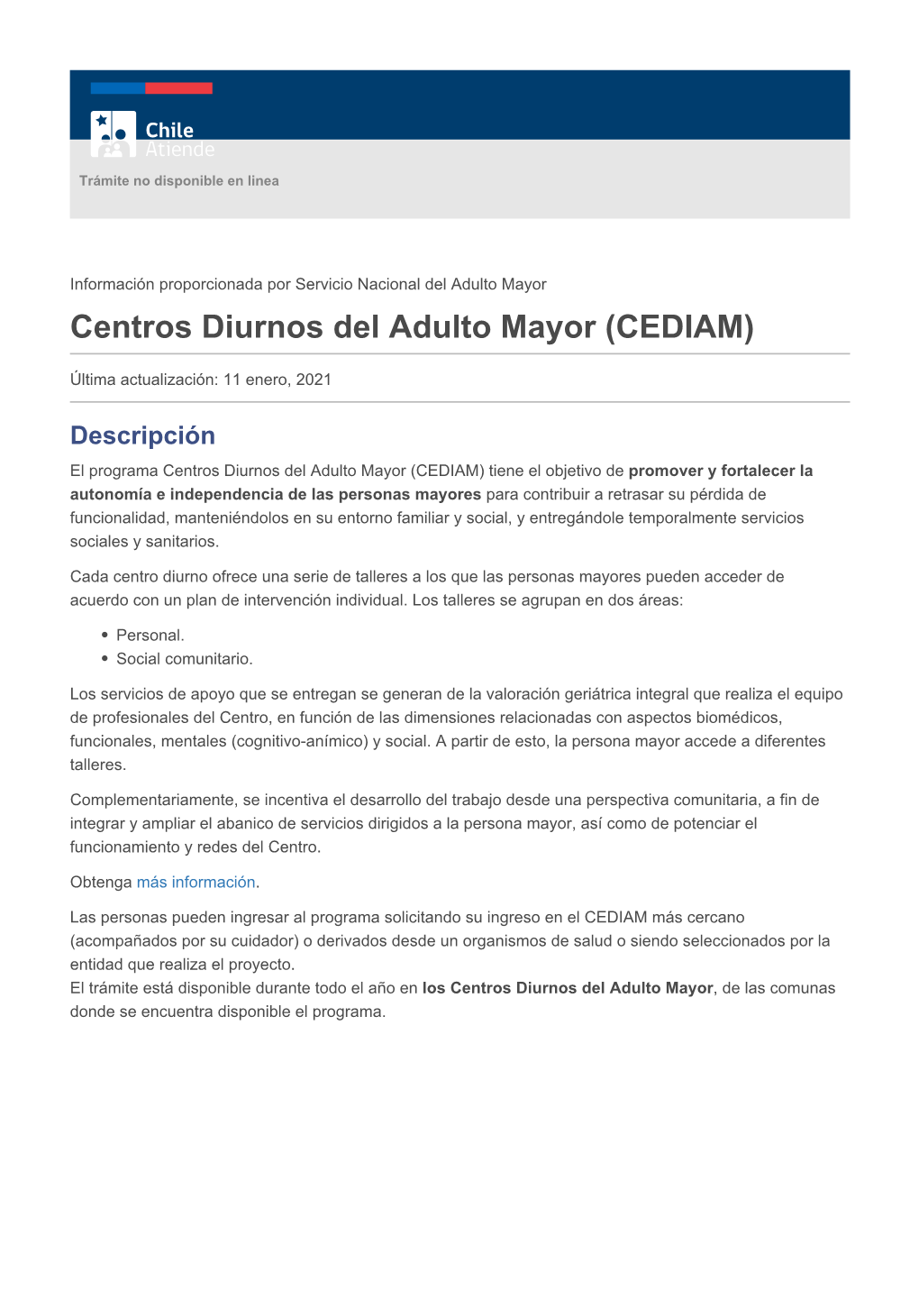 Centros Diurnos Del Adulto Mayor (CEDIAM)