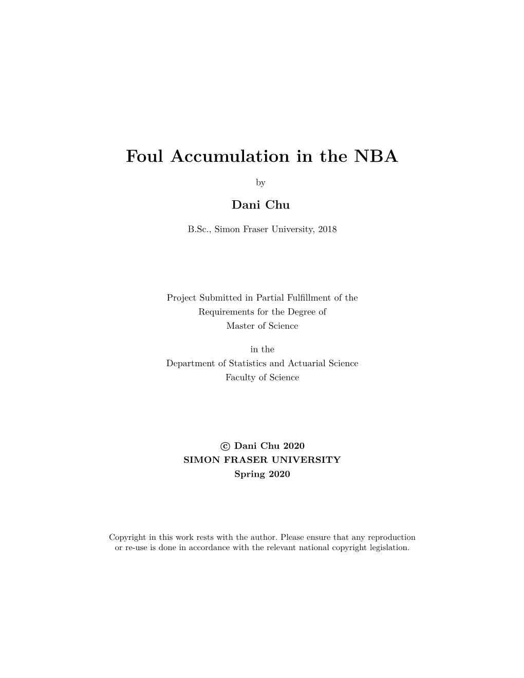 Foul Accumulation in the NBA