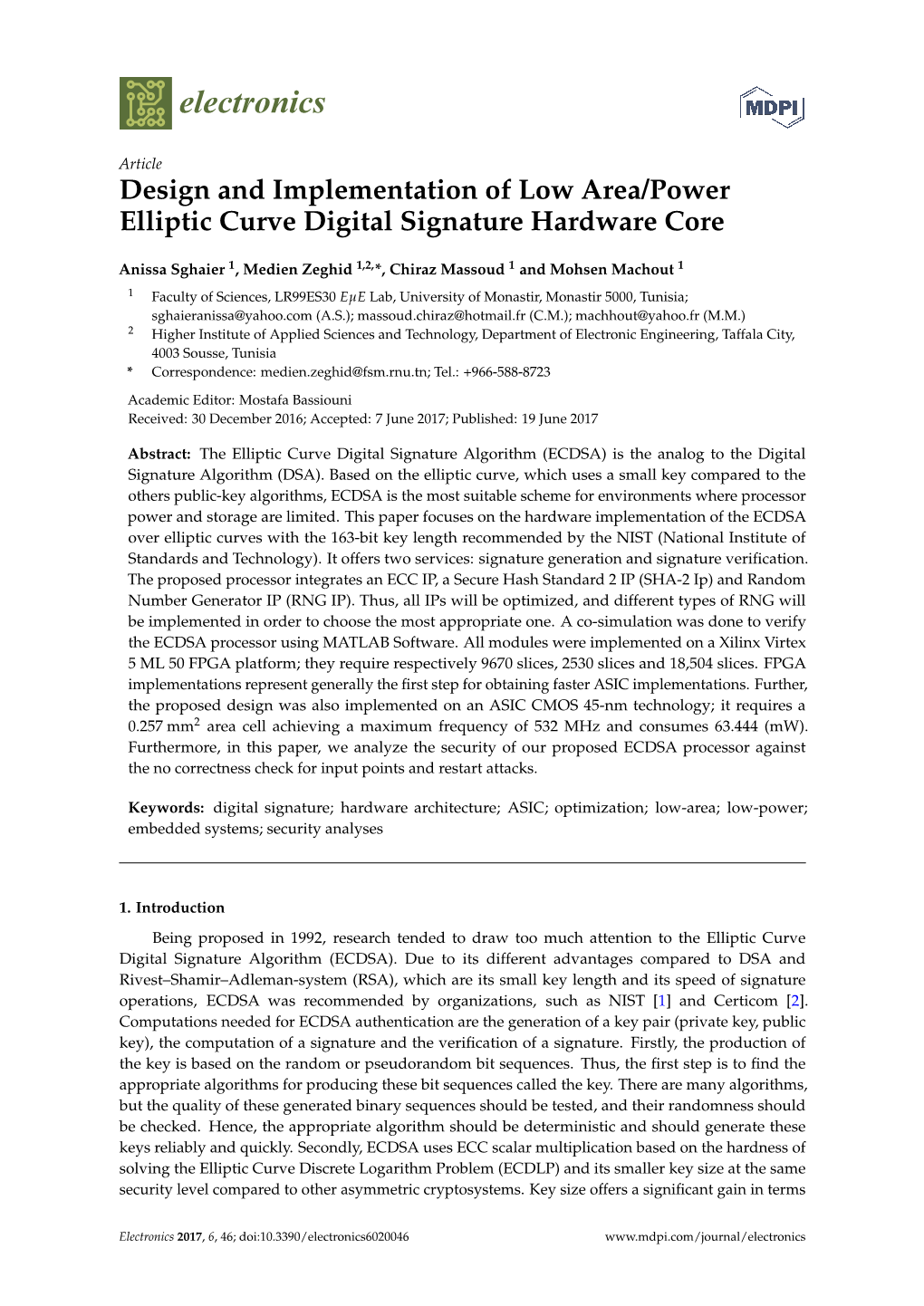 Design and Implementation of Low Area/Power Elliptic Curve Digital Signature Hardware Core