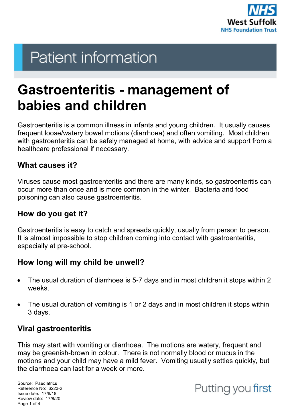 Gastroenteritis - Management of Babies and Children