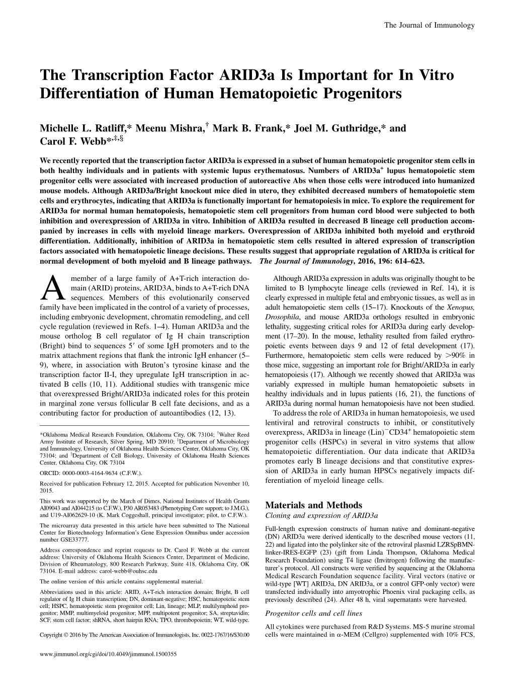 Human Hematopoietic Progenitors Important for in Vitro Differentiation