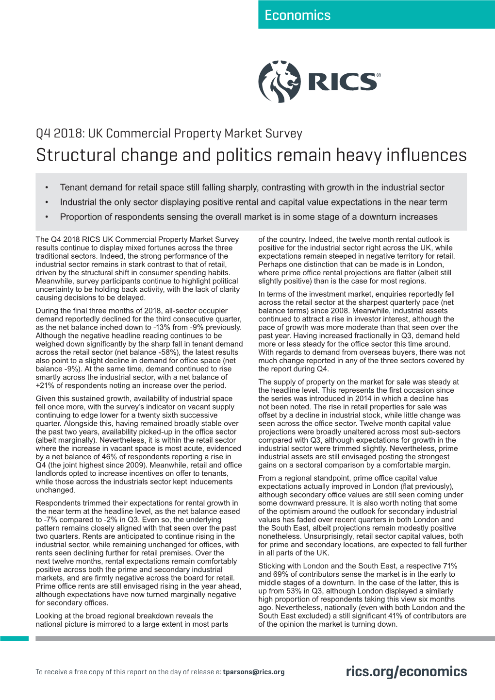 RICS UK Commercial Property Market Survey of the Country