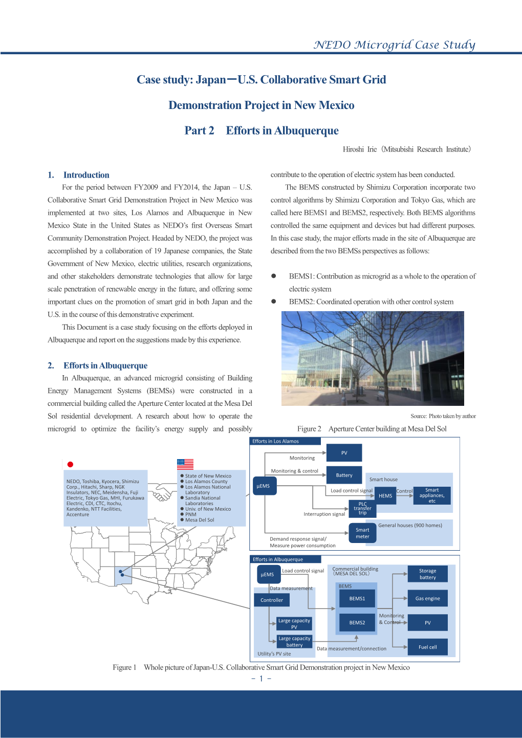 Japan－US Collaborative Smart Grid Demonstration Project in New