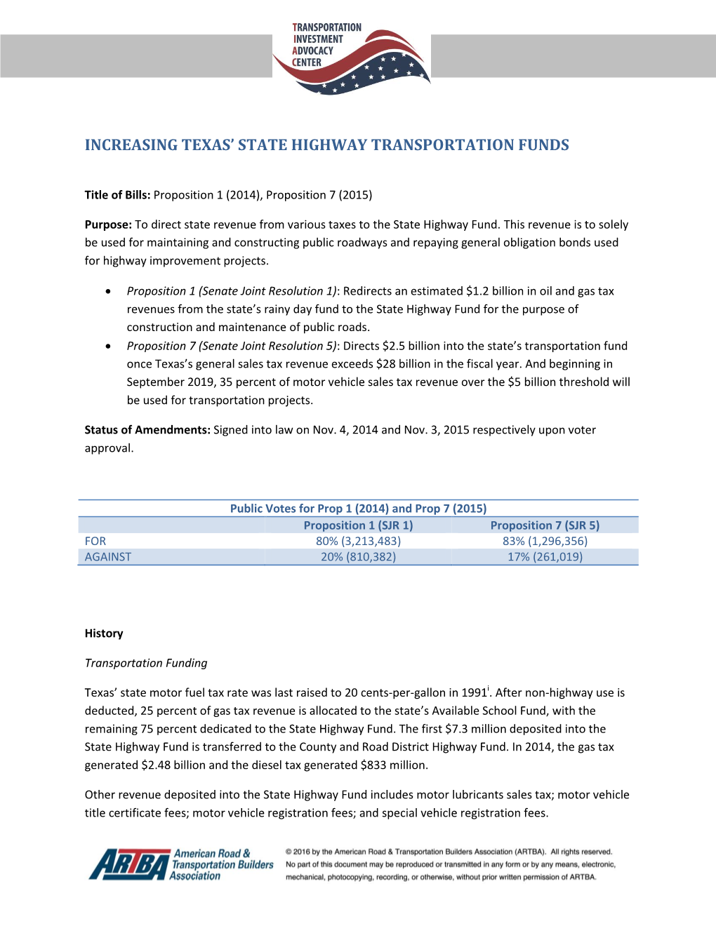 Texas 2014 and 2015 Transportation Funding Ballot Measures Case Study