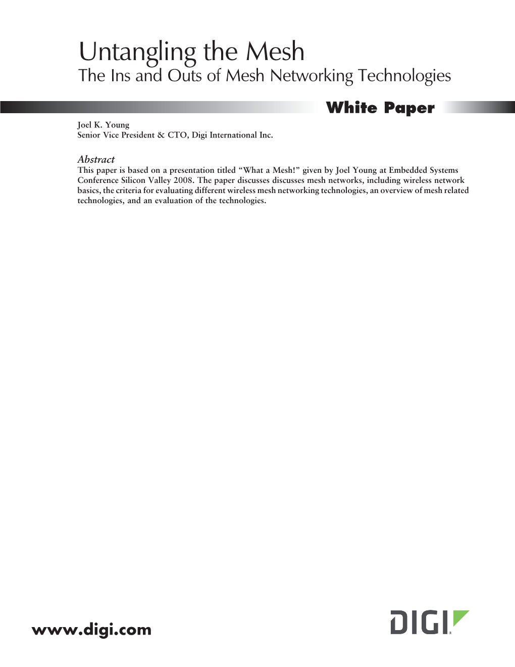 Ins and Outs of Mesh Networking White Paper