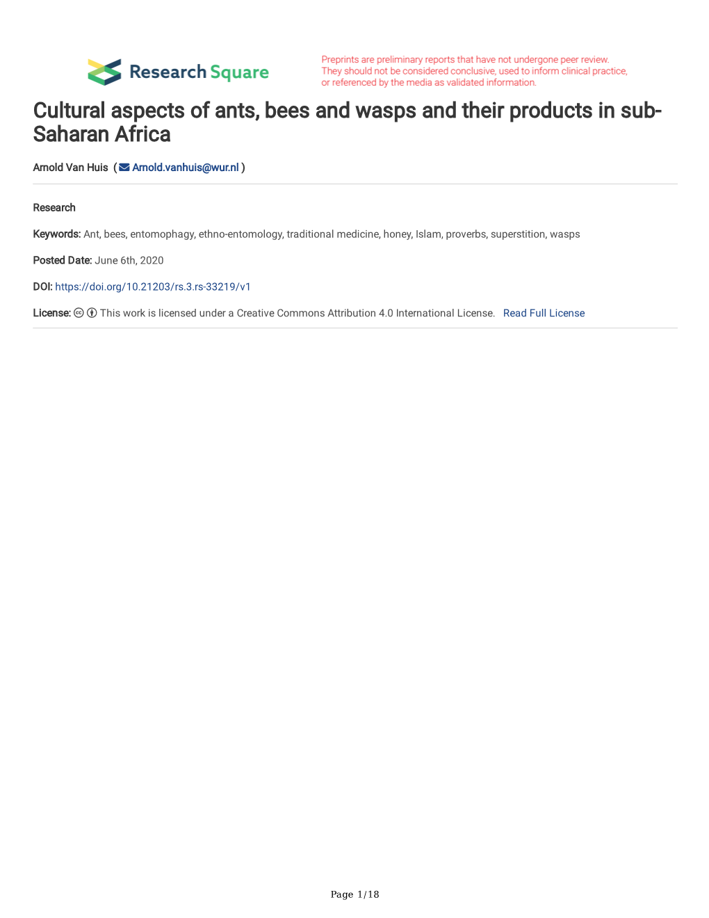 Cultural Aspects of Ants, Bees and Wasps and Their Products in Sub- Saharan Africa
