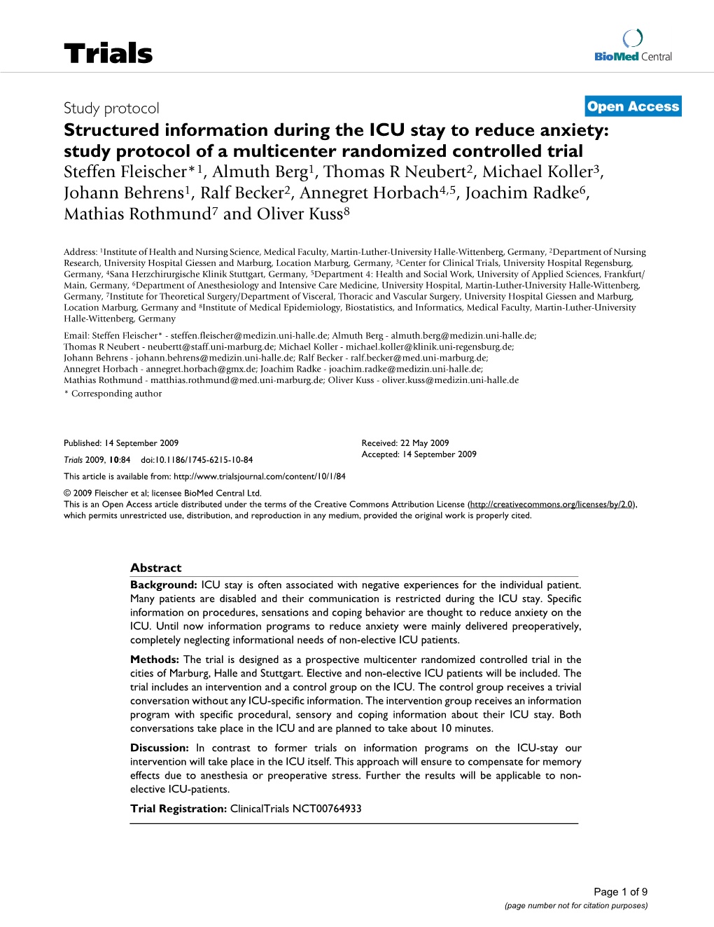 Structured Information During the ICU Stay to Reduce Anxiety: Study