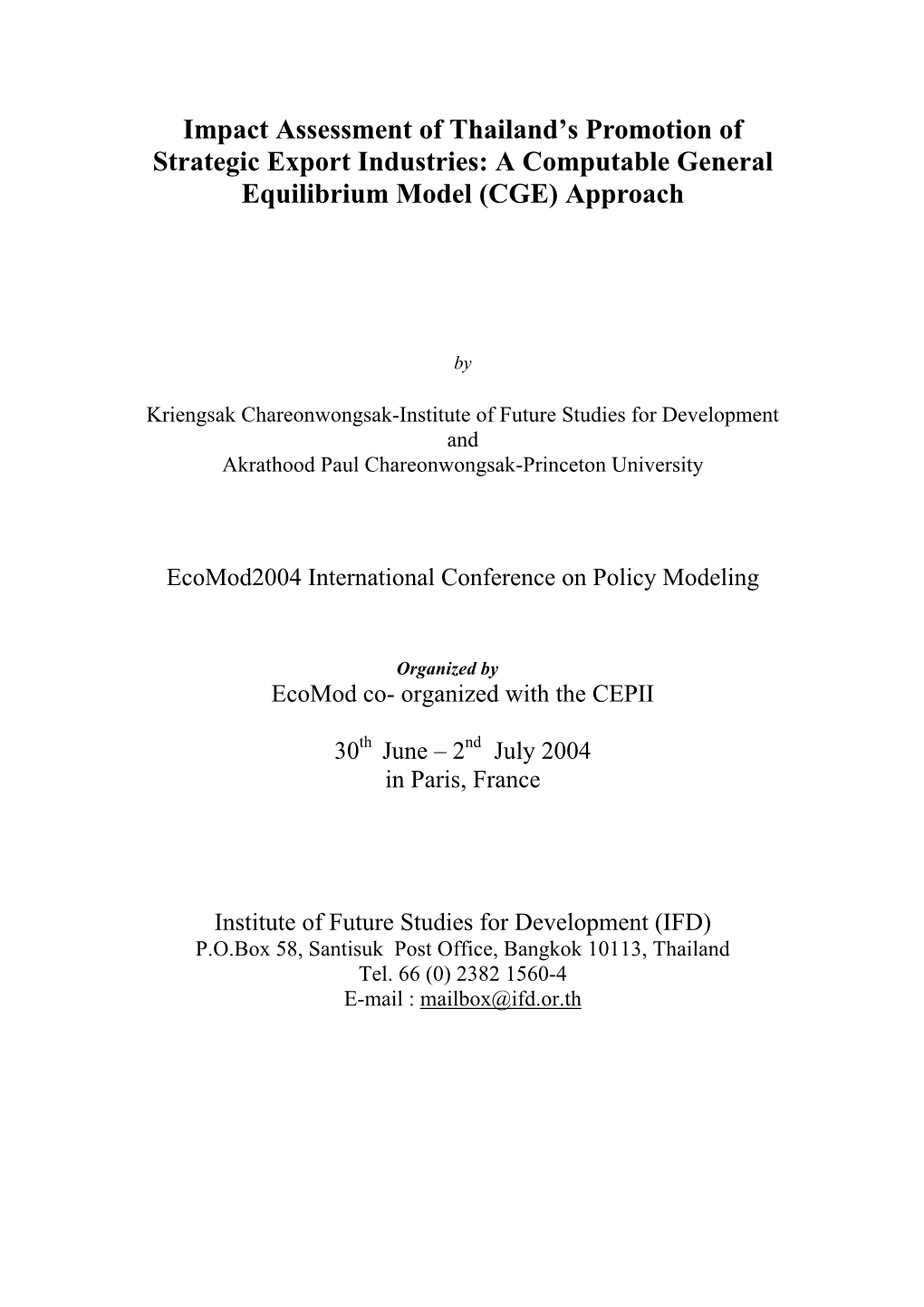 Impact Assessment of Thailand's Promotion of Strategic Export