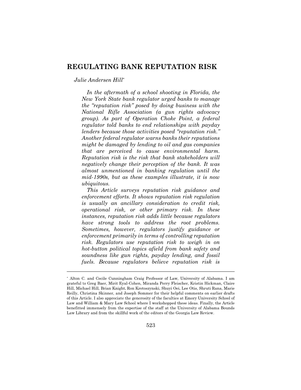 Regulating Bank Reputation Risk