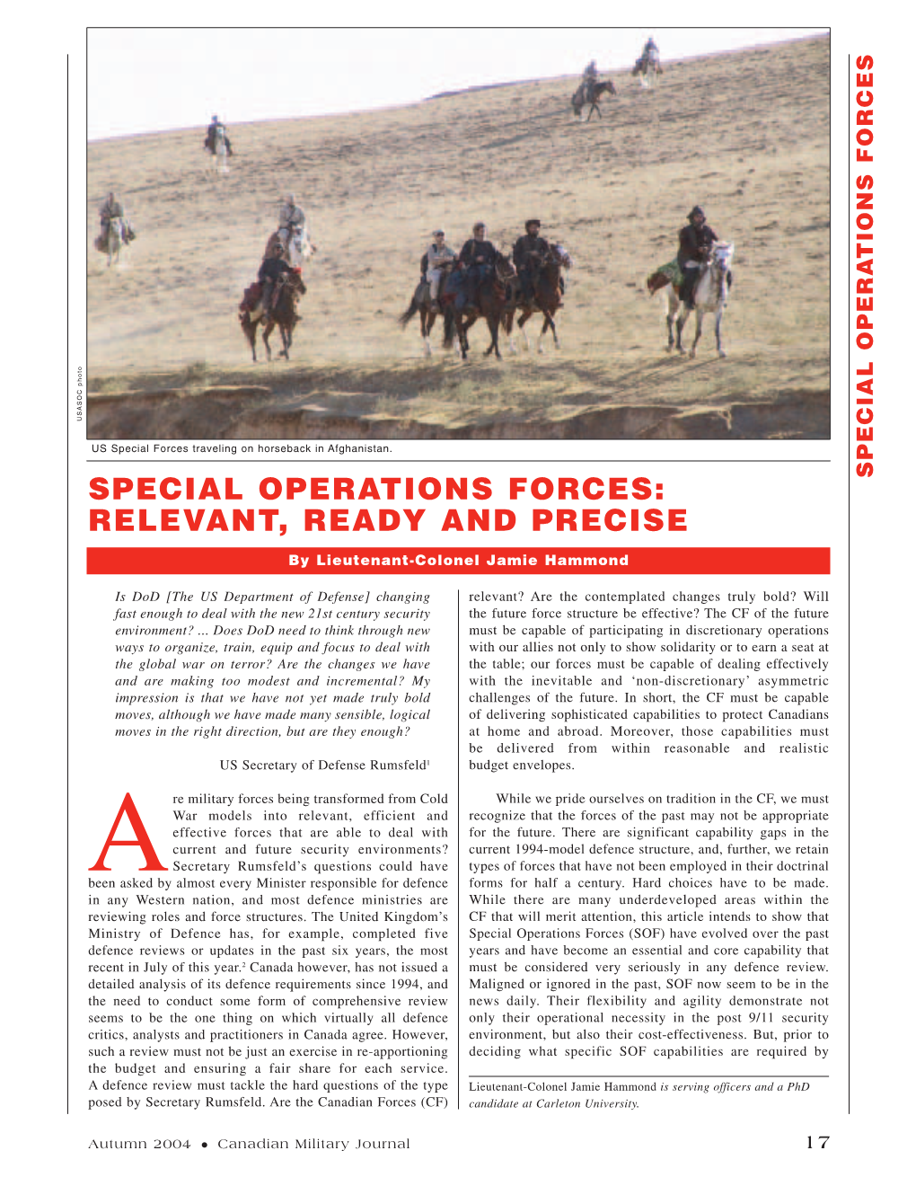Special Operations Forces: Relevant, Ready and Precise