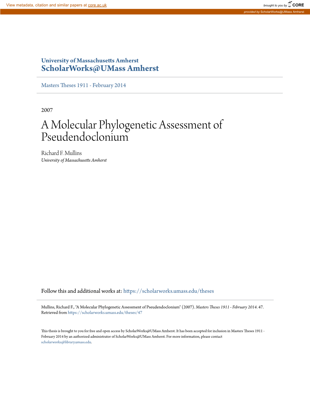 A Molecular Phylogenetic Assessment of Pseudendoclonium Richard F